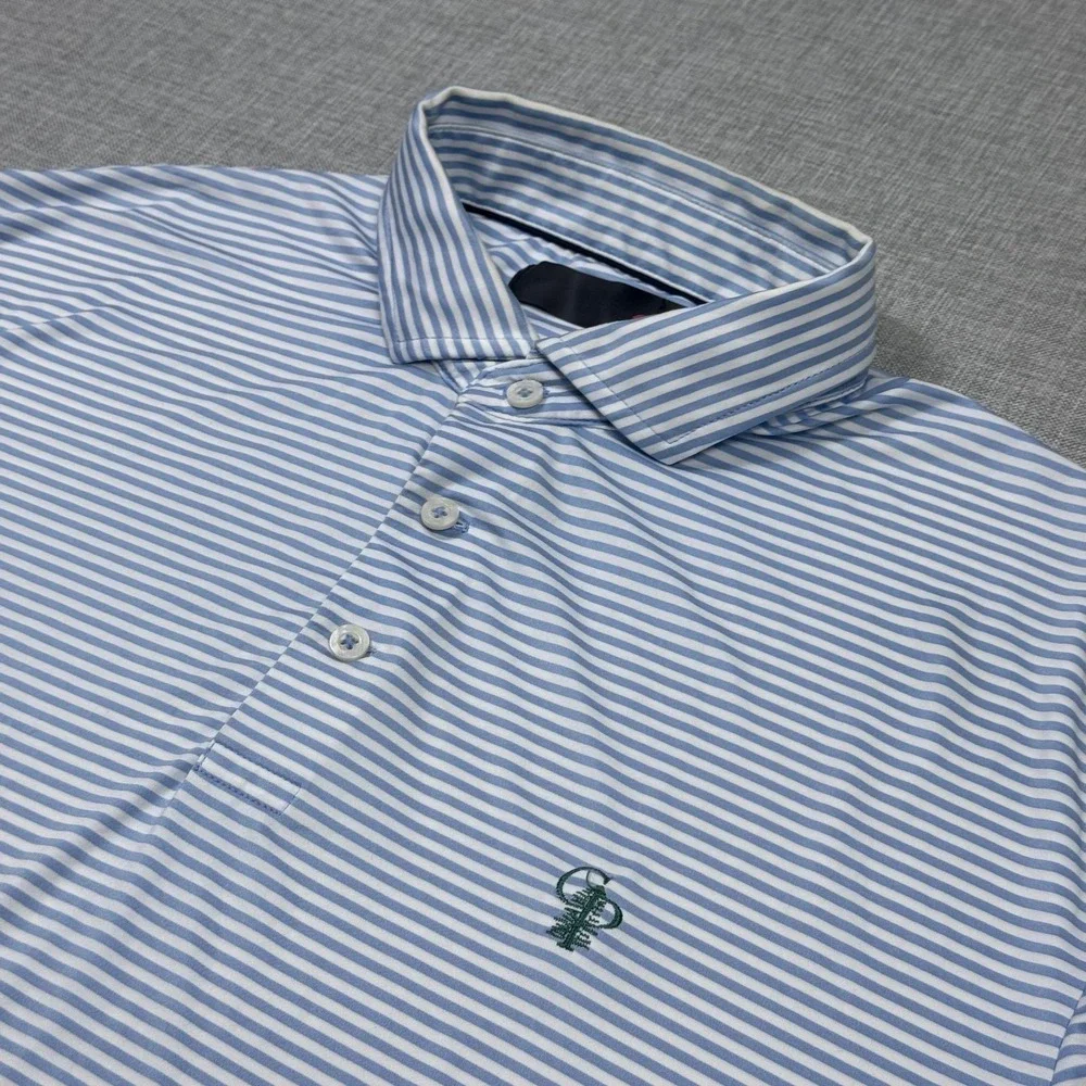 Ralph Lauren RLX Calusa Pines Golf Course Polo Shirt Mens Large Blue Striped